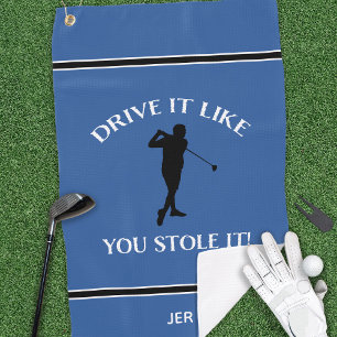 Funny Golfer Humour For Him Monogram Sports Blue Golf Towel