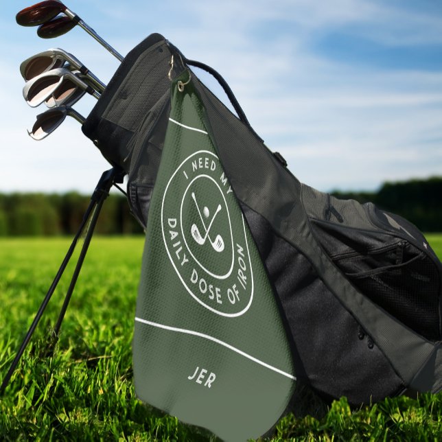 Funny Golfer Humour Golf Iron Sports Olive Green Golf Towel (Creator Uploaded)
