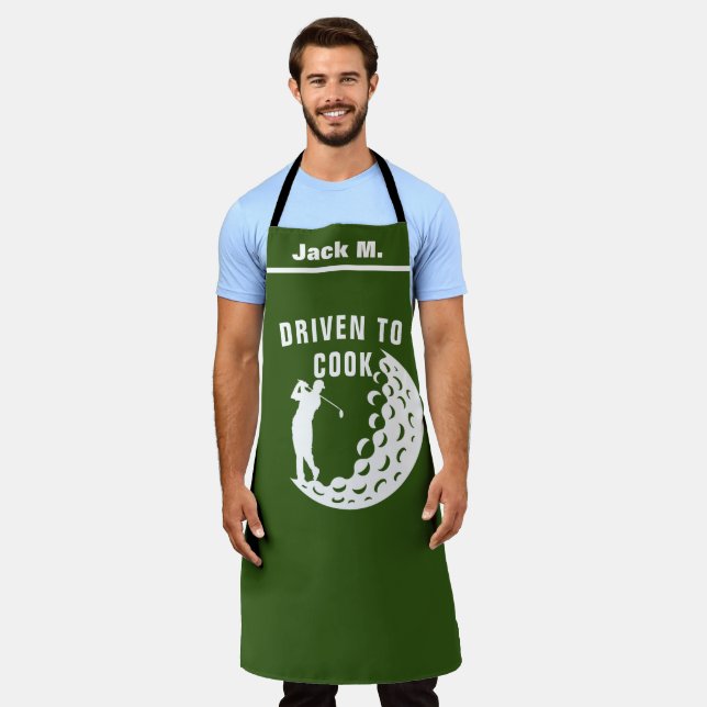 Funny Golfer Kitchen Gift, Driven to Cook Golf Pun Apron (Worn)