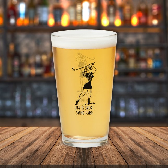 Funny Golfer Life Saying Retro Style Girl  Glass (Creator Uploaded)