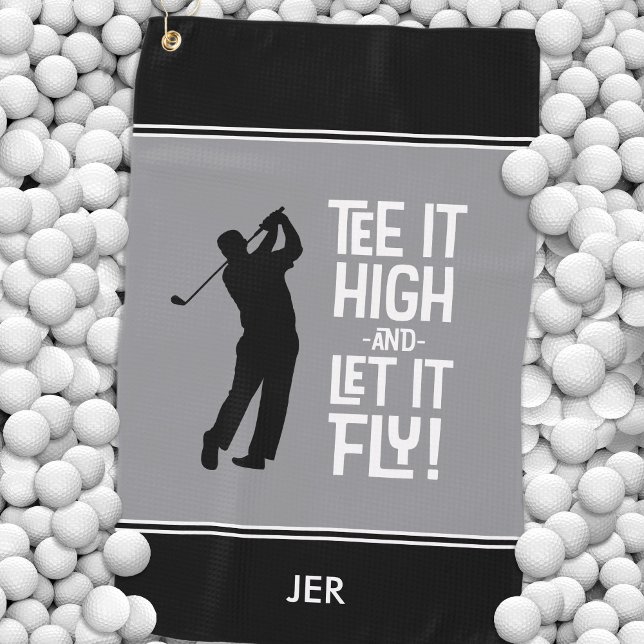 Funny Golfer Quote Custom Grey Black  Golf Towel (Creator Uploaded)