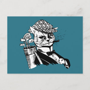 funny golfing cat postcard