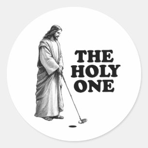 Funny Golfing Jesus The Holy One Classic Round Sticker