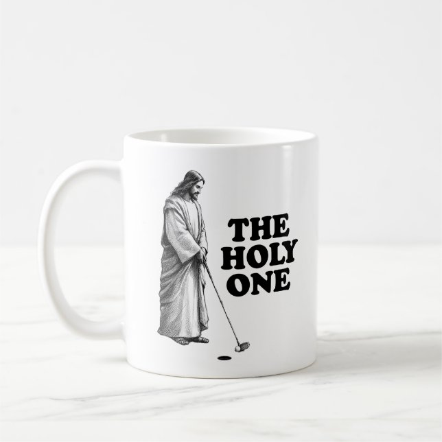Funny Golfing Jesus The Holy One Coffee Mug (Left)