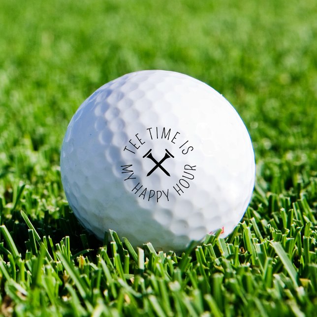 Funny Golfing Tee Time Is My Happy Hour Modern Golf Balls (Golf humor, but make it modern. Clean design with a clever twist.)
