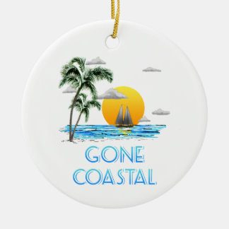 Funny Gone Coastal Nautical Sailing Sunset Ceramic Ornament