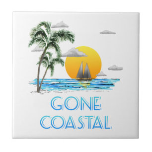 Funny Gone Coastal Nautical Sailing Sunset Ceramic Tile