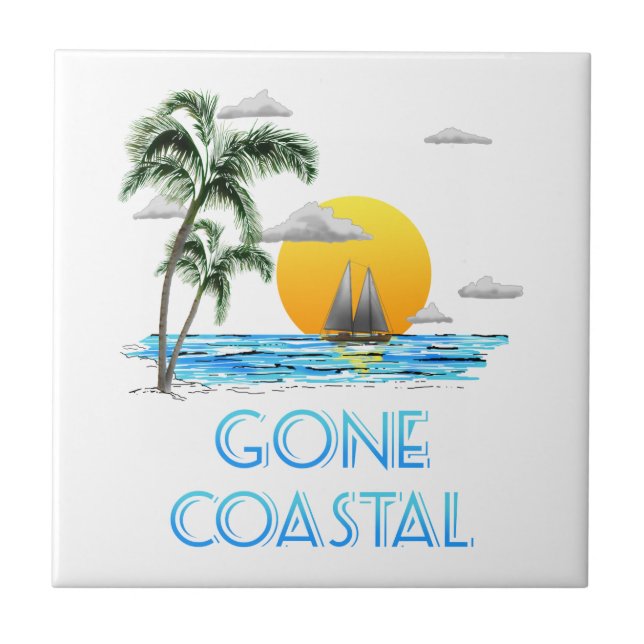 Funny Gone Coastal Nautical Sailing Sunset Ceramic Tile (Front)