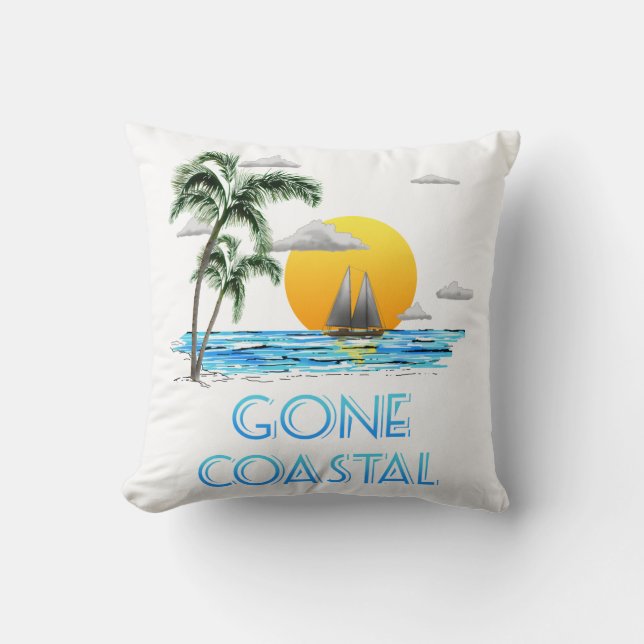 Funny Gone Coastal Nautical Sailing Sunset Cushion (Front)