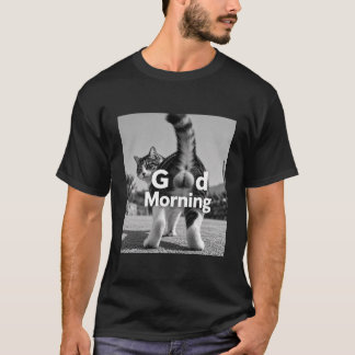 Funny Good Morning Cat T-Shirt Black and White Cat