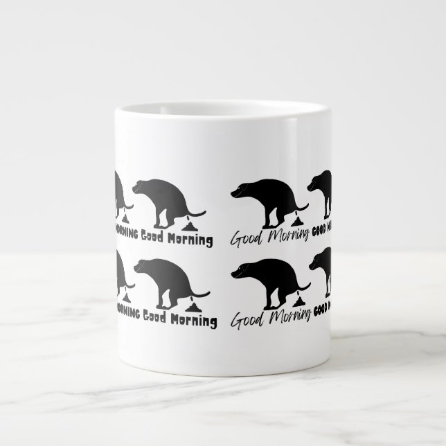 Funny Good Morning Pooping Dog Large Coffee Mug (Front)