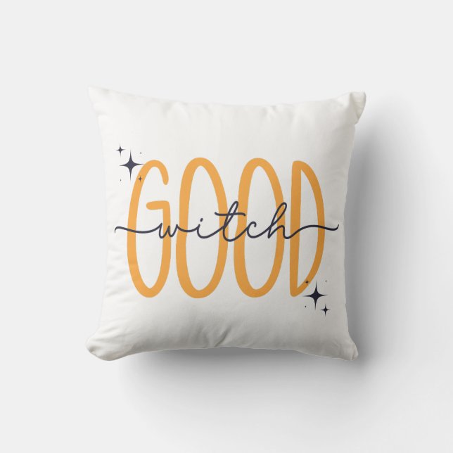 Funny Good Witch Modern Halloween Orange Black  Cushion (Front)