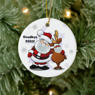 Funny Goodbye 2020 Santa Claus With Mask On Ceramic Ornament