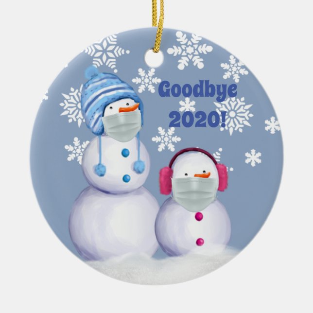 Funny Goodbye 2020 Snowman Ceramic Ornament (Front)