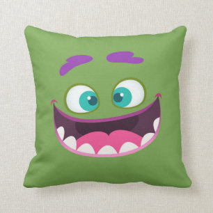 Funny Goofy Silly Monster Face - lime green Cushion