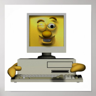 funny goofy winking computer poster