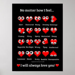 Funny Googly Eyes, Valentine Hearts, I love you Poster