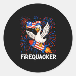 Funny Goose 4th Of July Firequacker Usa Independen Classic Round Sticker