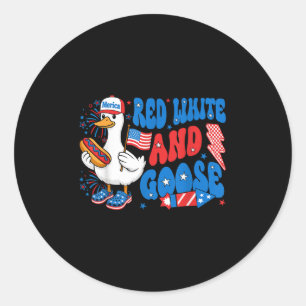 Funny Goose 4th Of July Patriotic Cute Red White A Classic Round Sticker