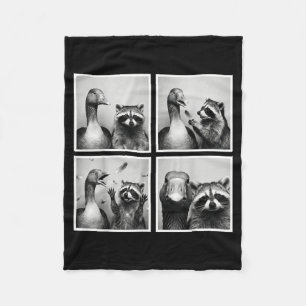 Funny goose and racoon photobooth friends chaos fleece blanket