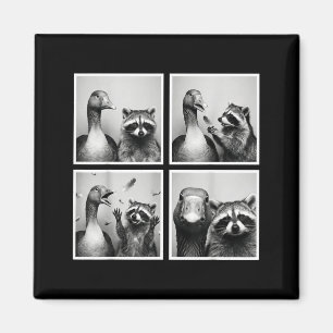 Funny goose and racoon photobooth friends chaos magnet