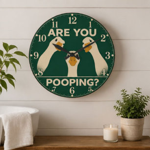 Funny Goose Bathroom Are You Pooping Large Clock
