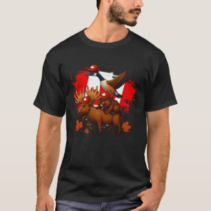 Funny Goose Beaver Moose Maple Leaf Canadian Flag T-Shirt