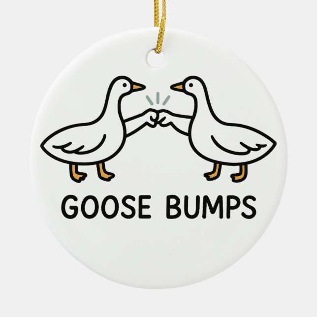 Funny Goose Bumps Cartoon | Fist Bump Geese Animal Ceramic Ornament (Front)
