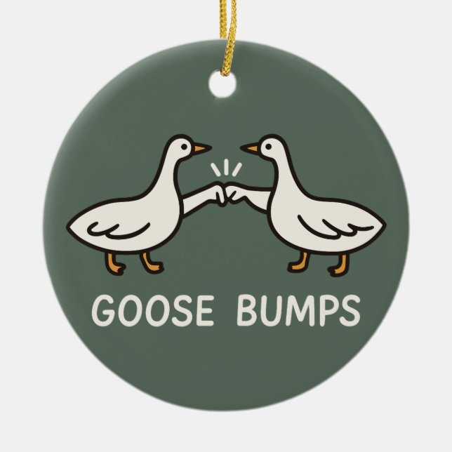 Funny Goose Bumps Cartoon | Fist Bump Geese Animal Ceramic Ornament (Front)