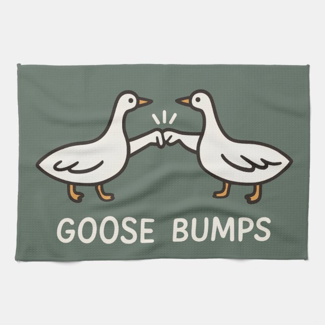 Funny Goose Bumps Cartoon | Fist Bump Geese Animal Tea Towel (Horizontal)