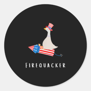 Funny goose fourth of july firequacker classic round sticker