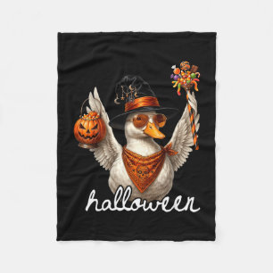 Funny goose halloween witch pumpkin ghost goose fleece blanket