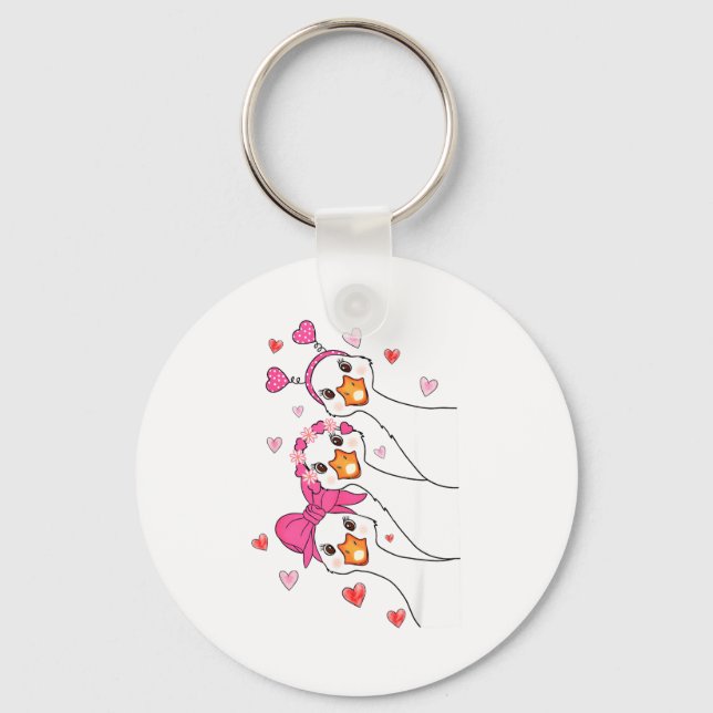 Funny Goose Happy Valentine Goose Cute Heart Lover Key Ring (Front)