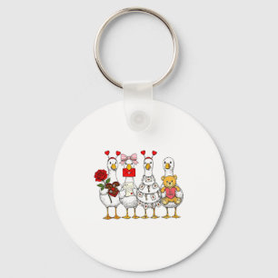 Funny Goose Happy Valentine Goose Cute Heart Lover Key Ring