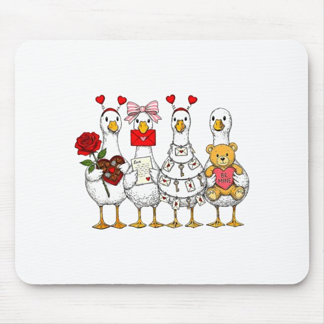 Funny Goose Happy Valentine Goose Cute Heart Lover Mouse Pad (Front)