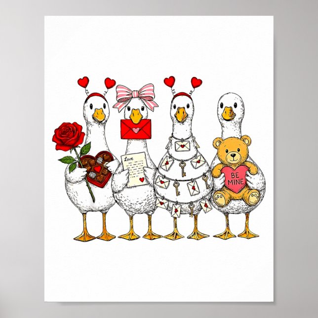 Funny Goose Happy Valentine Goose Cute Heart Lover Poster (Front)
