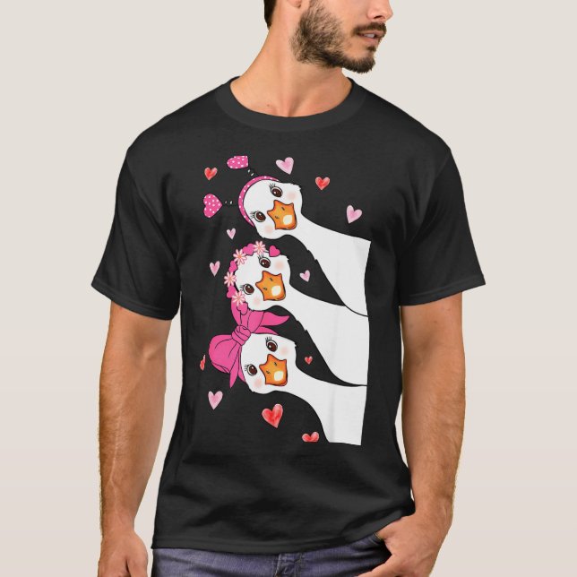 Funny Goose Happy Valentine Goose Cute Heart Lover T-Shirt (Front)