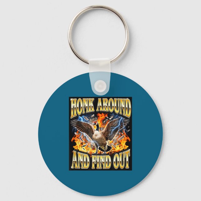Funny Goose Honk Around Meme Warning Goose  Key Ring (Front)