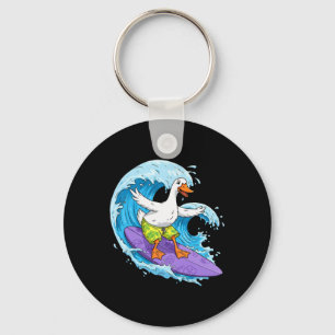 Funny Goose Is Surfing An Ocean Wave 1 - Fan Fun Key Ring