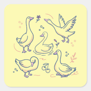 Funny Goose Pattern Square Sticker