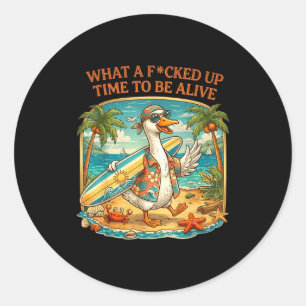 Funny goose surf beach summer what a wild time to classic round sticker