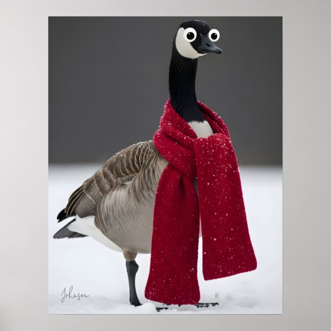 Funny Goose with Red Scarf Winter Personalised  Poster (Front)