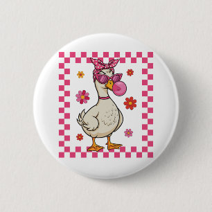 Funny Goose with Sunglasses and Bubblegum 6 Cm Round Badge