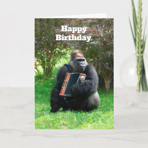 Funny Gorilla Accordion Player Birthday Card
