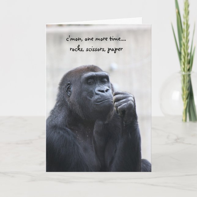 Funny Gorilla Birthday, rocks scissors paper Card (Front)