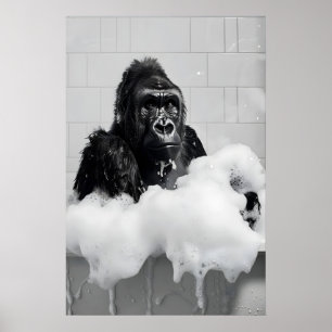 Funny Gorilla Bubble Bath Print, Bathroom Animal Poster