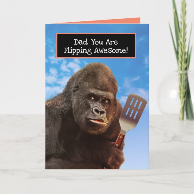 Funny Gorilla Flipping Awesome BBQ Father's Day Card (Front)