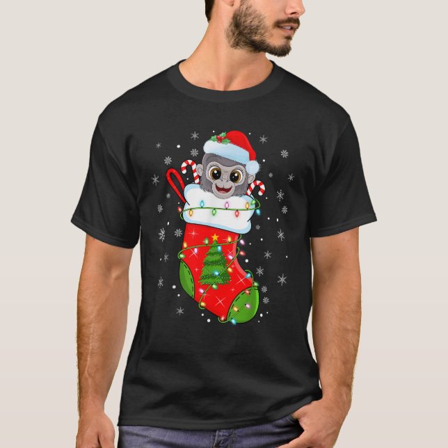 Funny Gorilla In Christmas Socks Santa Claus Light T-Shirt (Front)