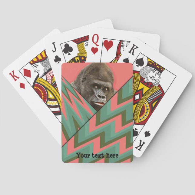 Funny Gorilla Pink Green Chevron Playing Cards (Back)