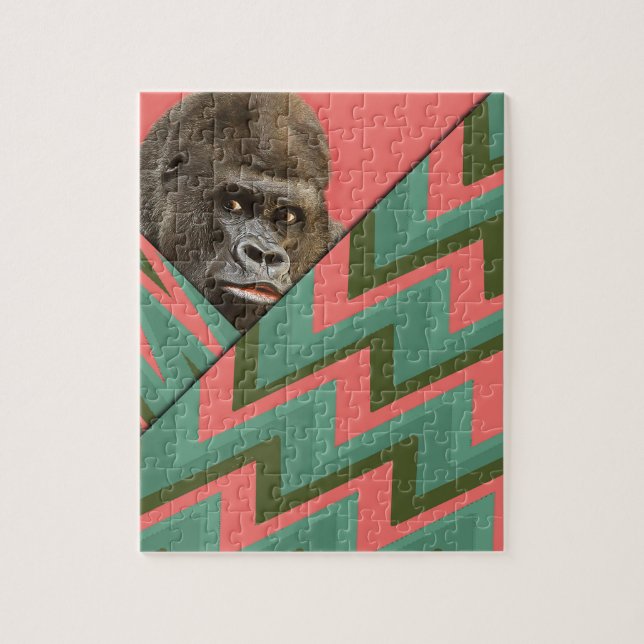 Funny Gorilla Pink Green Chevron Puzzle (Vertical)